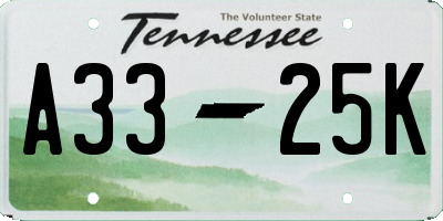 TN license plate A3325K