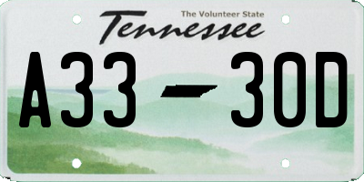 TN license plate A3330D