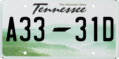 TN license plate A3331D