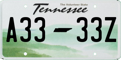 TN license plate A3333Z