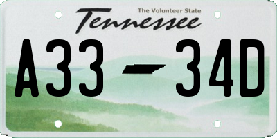 TN license plate A3334D