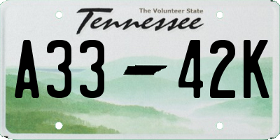 TN license plate A3342K