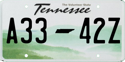 TN license plate A3342Z