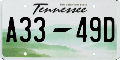 TN license plate A3349D