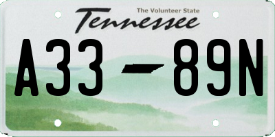 TN license plate A3389N