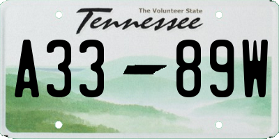 TN license plate A3389W