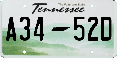 TN license plate A3452D