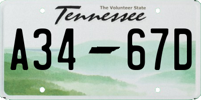 TN license plate A3467D