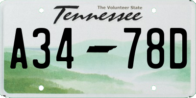 TN license plate A3478D