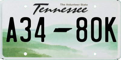 TN license plate A3480K