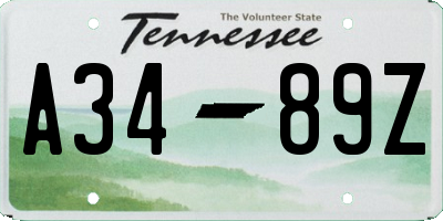 TN license plate A3489Z