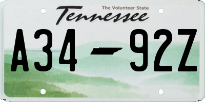 TN license plate A3492Z
