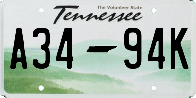 TN license plate A3494K