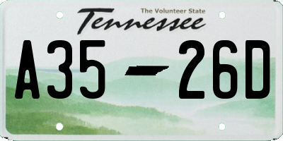 TN license plate A3526D
