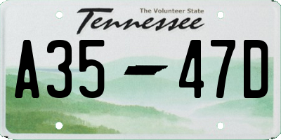TN license plate A3547D