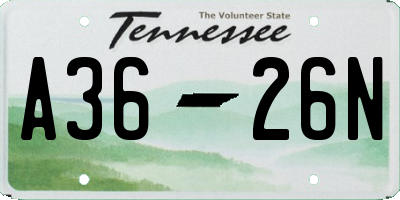 TN license plate A3626N