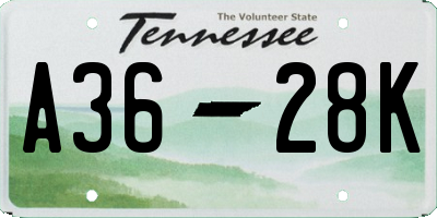 TN license plate A3628K