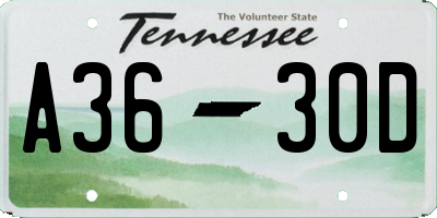 TN license plate A3630D