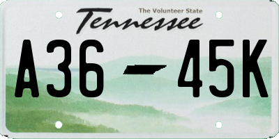 TN license plate A3645K