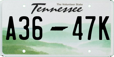 TN license plate A3647K
