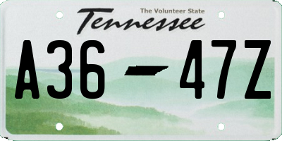 TN license plate A3647Z