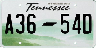 TN license plate A3654D