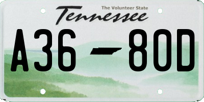TN license plate A3680D