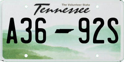 TN license plate A3692S