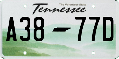 TN license plate A3877D