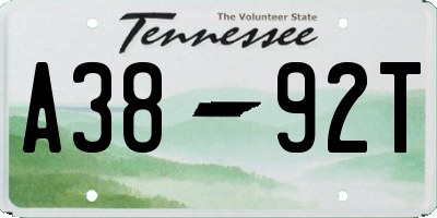 TN license plate A3892T