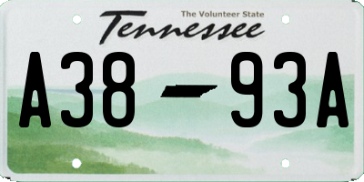 TN license plate A3893A