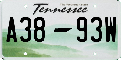 TN license plate A3893W