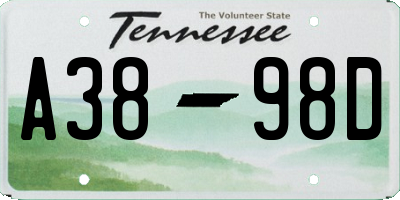 TN license plate A3898D