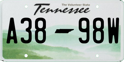 TN license plate A3898W