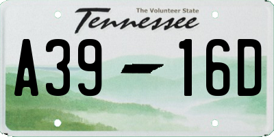 TN license plate A3916D