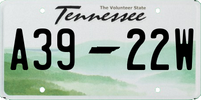 TN license plate A3922W