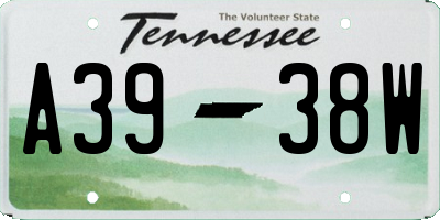 TN license plate A3938W