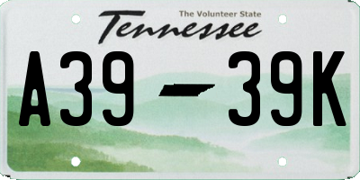 TN license plate A3939K