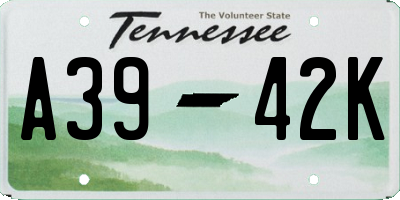 TN license plate A3942K