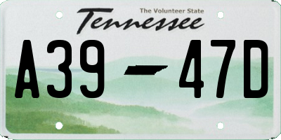TN license plate A3947D