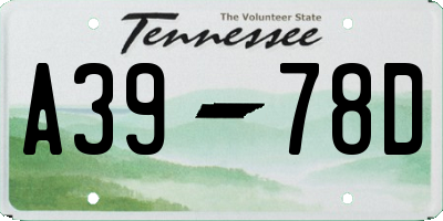 TN license plate A3978D