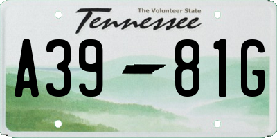 TN license plate A3981G
