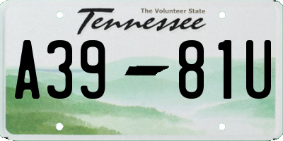 TN license plate A3981U