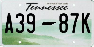 TN license plate A3987K