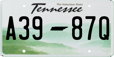 TN license plate A3987Q