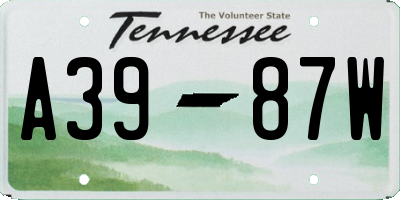 TN license plate A3987W