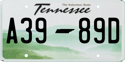 TN license plate A3989D