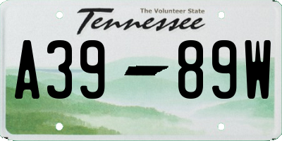 TN license plate A3989W