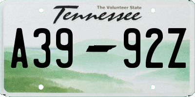 TN license plate A3992Z