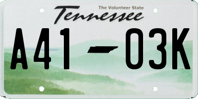 TN license plate A4103K